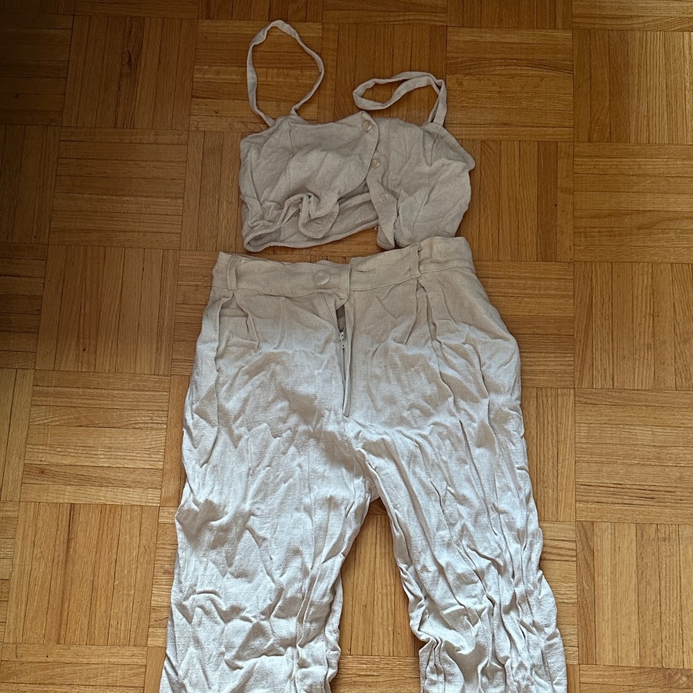 Rachel Pally Women's Cream Pant & Crop Top Set